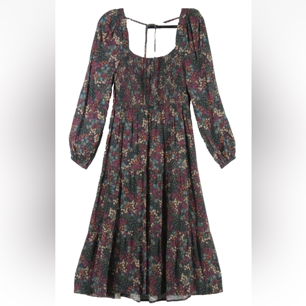 PAIGE Josefina Long Sleeve Floral Print Midi Dress
